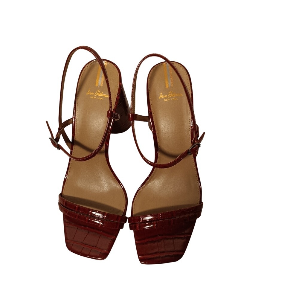 Sam Edelman Kit Sandal Womens 10 Burgundy Croc Embossed Square Toe Block Heel - Picture 2 of 9